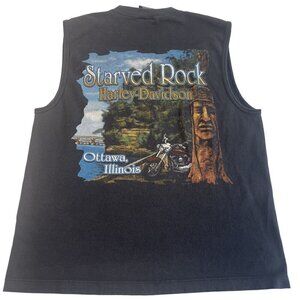 Harley Davidson Mens M Sleeveless Black Tee-Shirt Starved Rock Ottawa Illinois